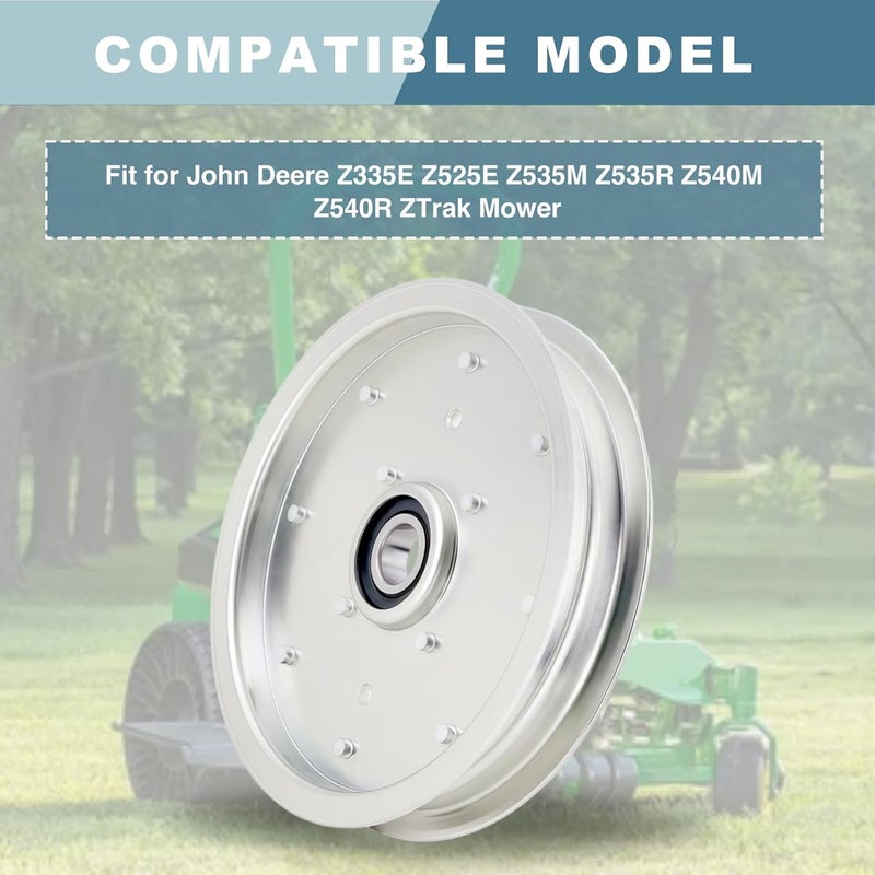HTWORK AUC10172 Idler Pulley Fit for John Deere 15959 Z335E Z525E Z535M Z535R Z540M Z540R ZTrak, Lawn Mower Deck Flat Belt Pulley (3 Pc) - Image 5